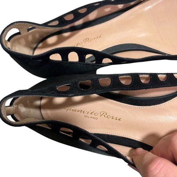 Gianvito Rossi women's shoes 37 US 7 black satin pointy toe flat designer Italy - Picture 3 of 8